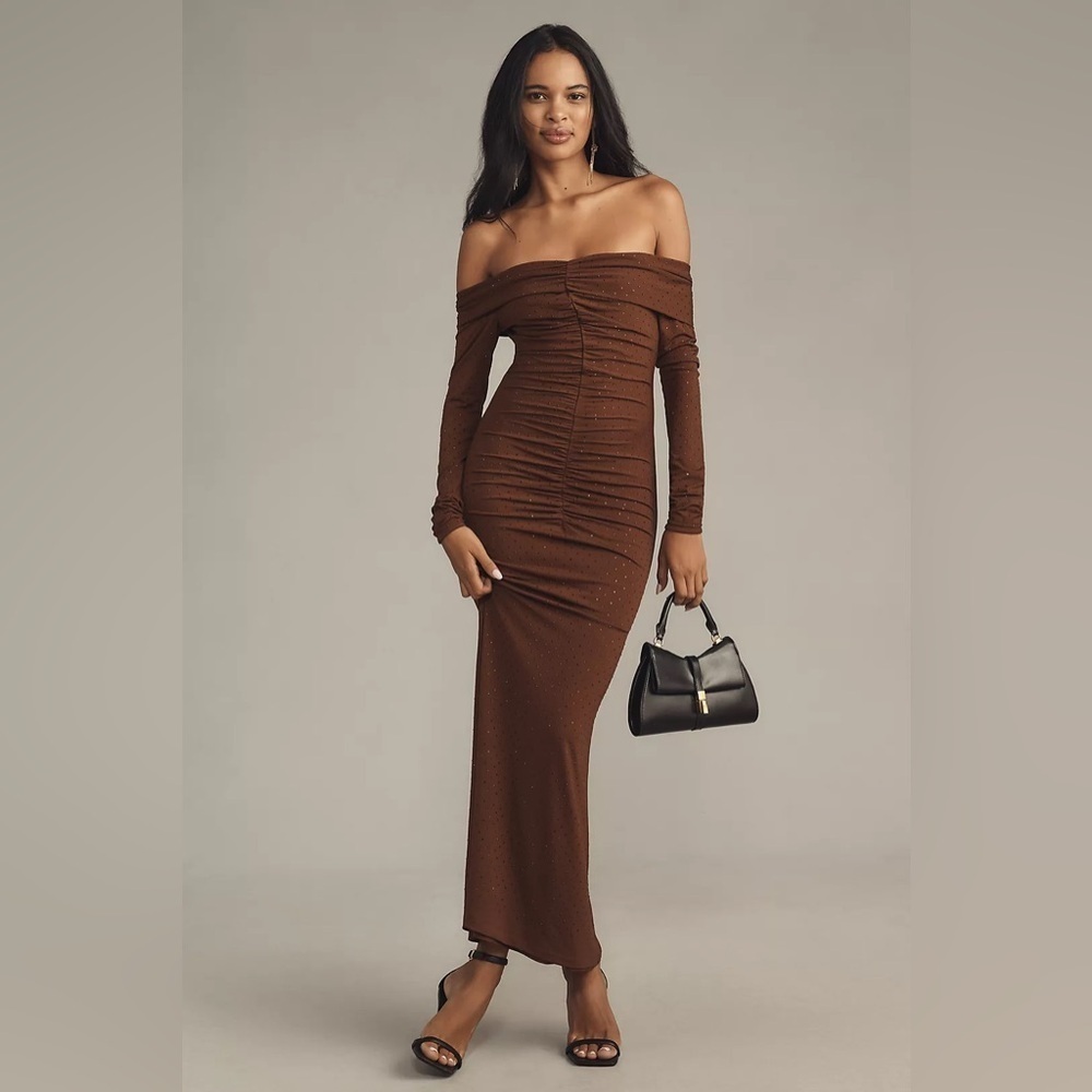 NWT! Anthropologie Brown Bardot Artura Diamante Maxi Dress -Multiple 0️⃣